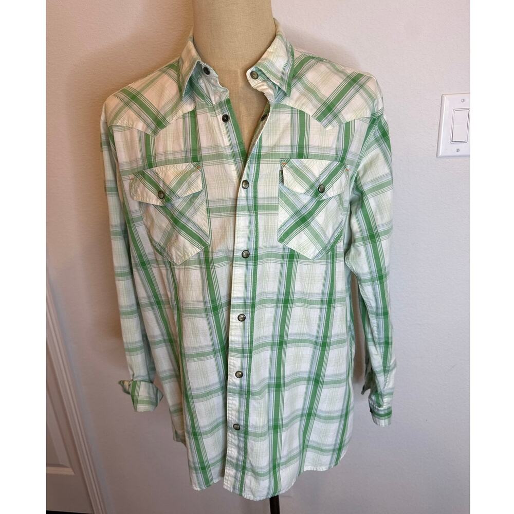 Orvis Trout Bum Western Cowboy  Pearl Snap Long Sleeve  top shirt. Men  L